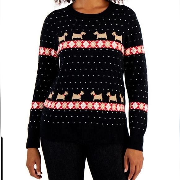 Charter Club Women's Walking Scotty Dog Knit Sweater MP - Picture 1 of 10